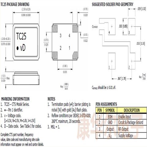 TC25L3I32K7680,32.768K振荡器,智能通信晶振,TC25晶振,CTS有源晶振,2520振荡器